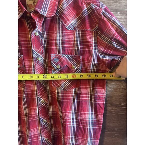 Vintage Wrangler Western Red Plaid Pearl Snap Shirt Mens Medium American Cowboy - Picture 6 of 8